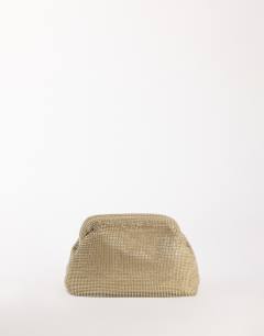 Golde medium clutch bag in gold diamante