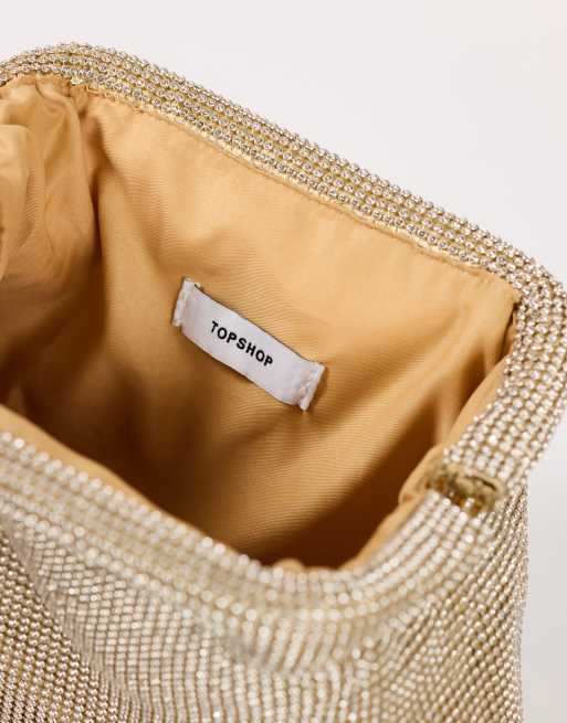 Topshop Golde medium clutch-taske i guld med rhinsten, 2 af 4