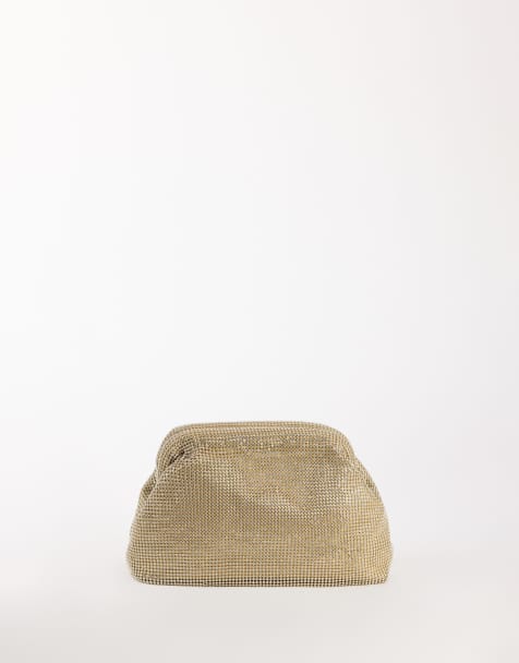 Topshop Golde medium clutchtas met gouden strass - view 1