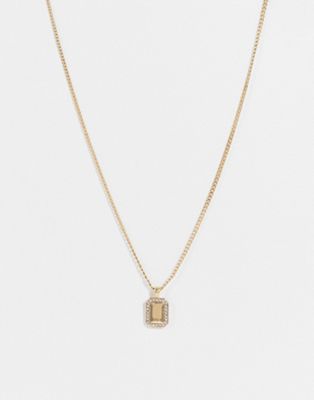 Topshop – Goldfarbene Halskette mit quadratischem Anhänger und Strasssteinen