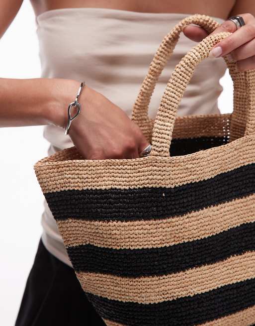 Topshop Goldie straw bag in black stripes