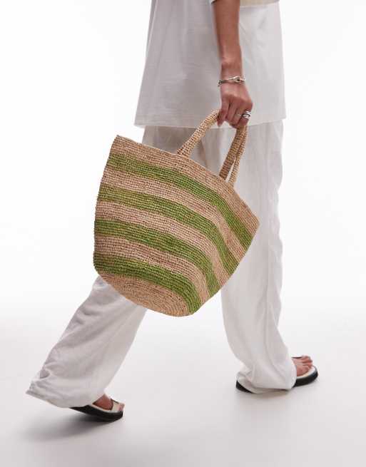 Topshop Goldie straw bag in green stripes