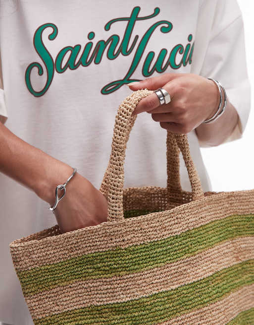 Topshop Goldie straw bag in green stripes