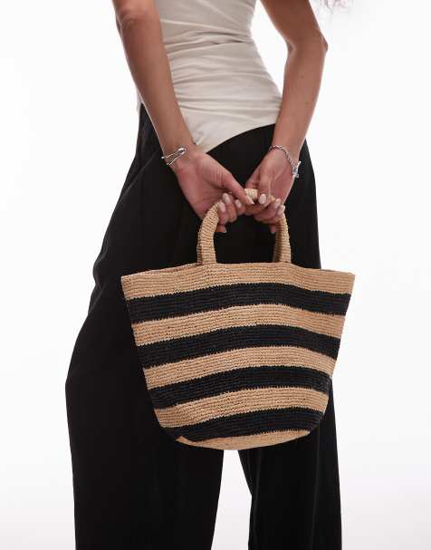 Topshop Goldie stripe straw bag in black stripe - view 1