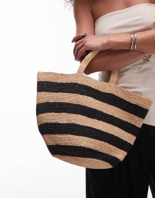 Topshop Goldie stripe straw bag in black stripe, 2 of 4