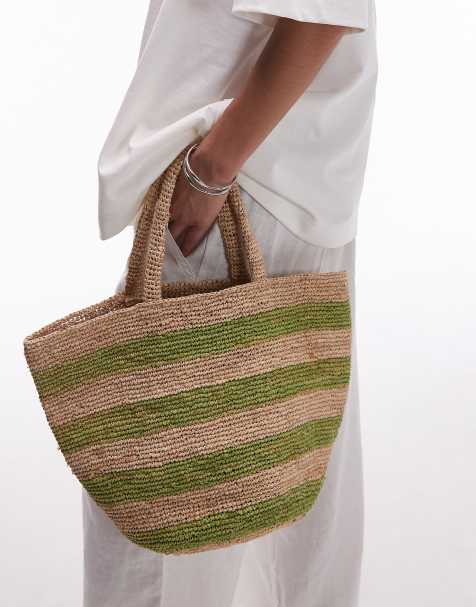 Topshop Goldie stripe straw bag in green stripe - view 1