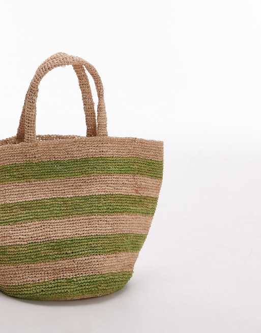Topshop Goldie stripe straw bag in green stripe ASOS
