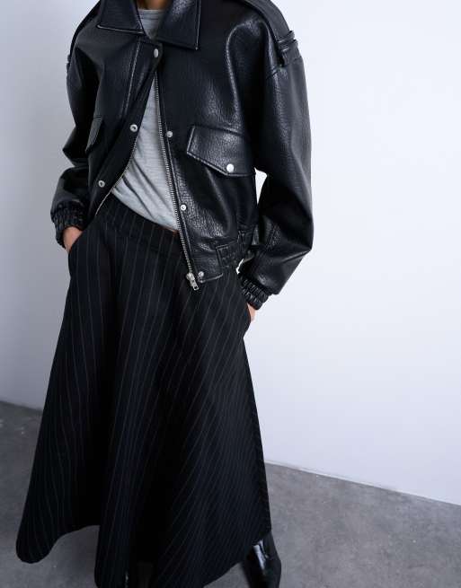 Topshop - Gonna a ruota in denim nera a righe, 2 di 5