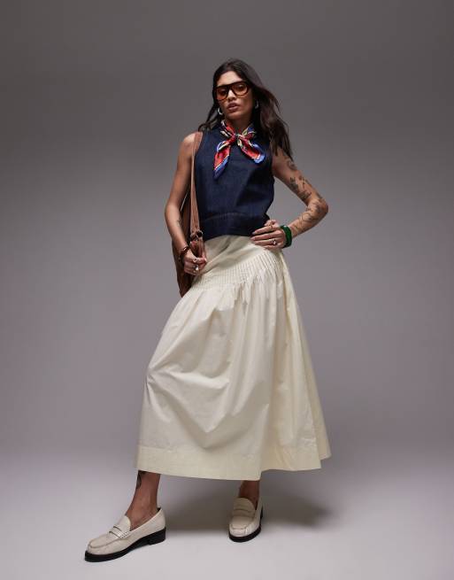 Topshop - Gonna a ruota in popeline color latticello con pinces