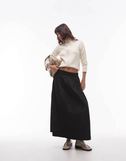 Topshop - Gonna a ruota tecnica nera con vita arricciata, 2 di 5