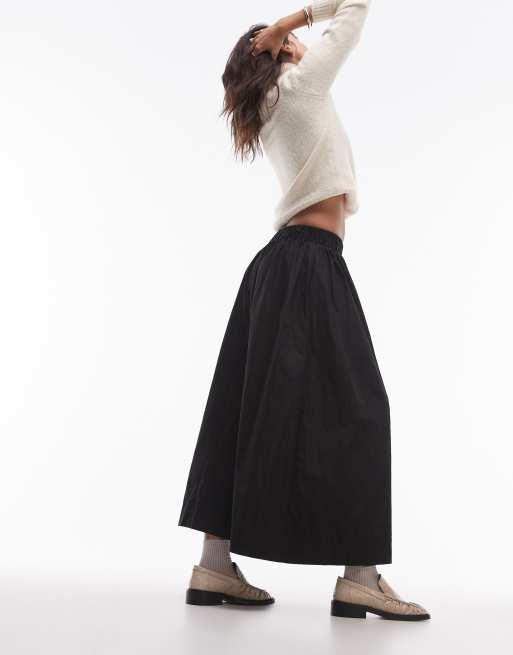 Topshop - Gonna a ruota tecnica nera con vita arricciata, 4 di 5