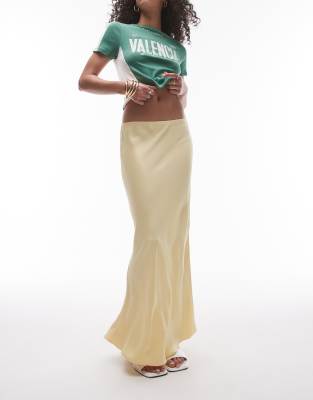 Topshop - Gonna al polpaccio color latticello in raso con taglio sbieco