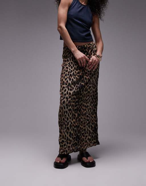 Topshop - Gonna al polpaccio in jersey leopardato stropicciato
