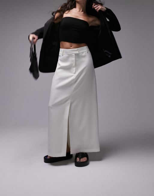 Topshop - Gonna al polpaccio sartoriale anni '90 color crema in coordinato