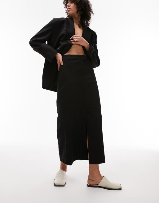 Topshop - Gonna al polpaccio sartoriale anni '90 colore nero in coordinato
