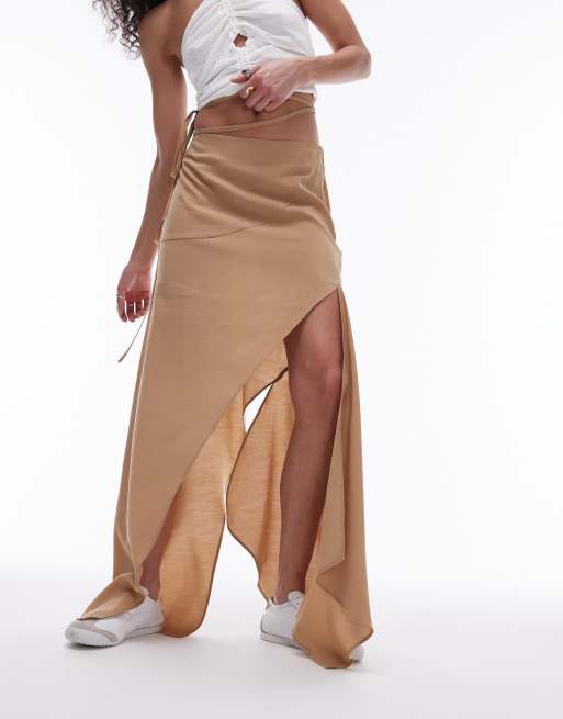 Topshop Gonna asimmetrica color pietra con fondo a punta ASOS