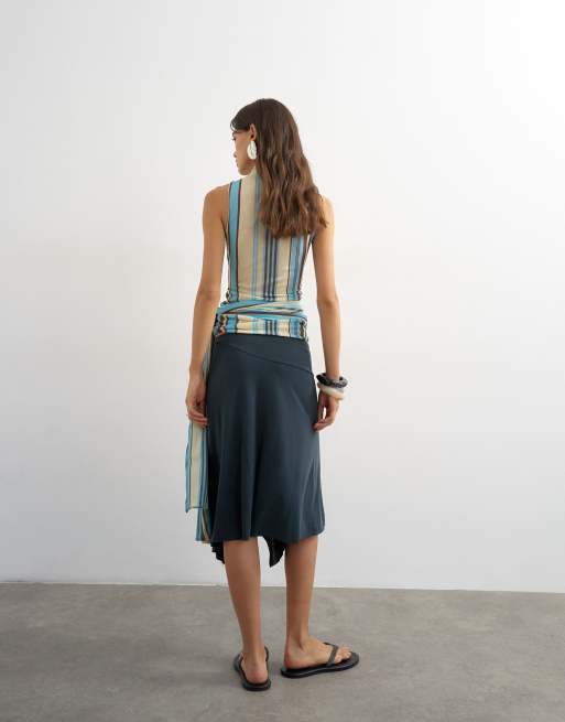 Topshop - Gonna asimmetrica in cupro color ardesia, 3 di 5