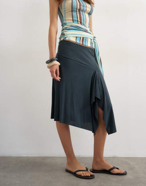 Topshop - Gonna asimmetrica in cupro color ardesia, 5 di 5