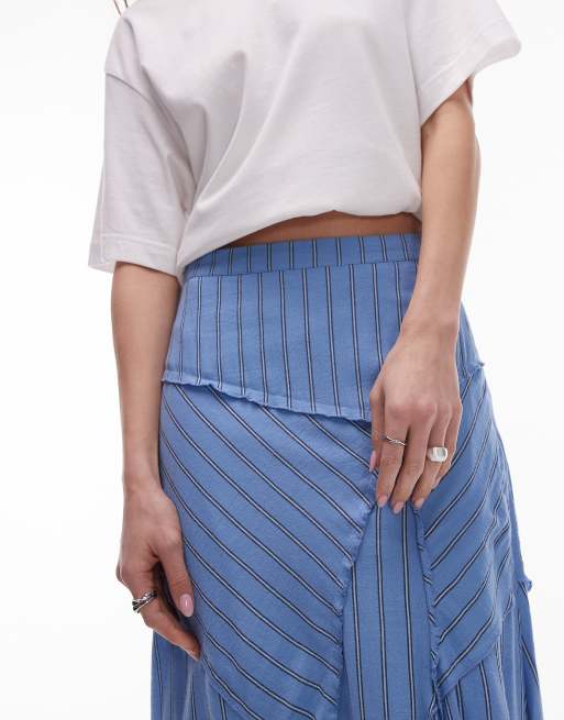 Topshop - Gonna blu a righe con taglio irregolare effetto slavato, 2 di 4