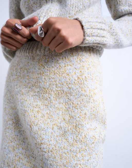 Topshop - Gonna blu e gialla in maglia con filato mélange in coordinato, 5 di 5