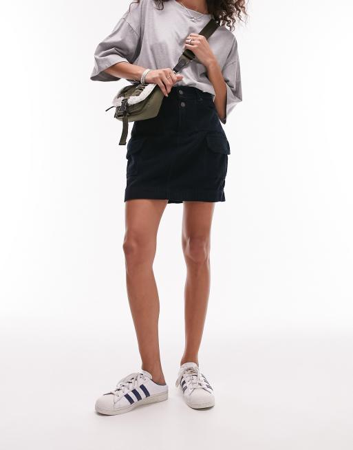 Topshop - Gonna cargo in denim blu navy a coste