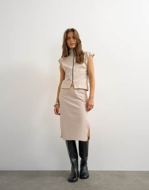 Topshop gonna coordinata tecnica anni '90 lunghezza midi in ecru - view 1