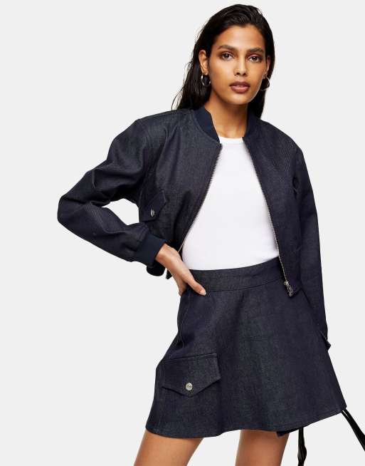 Topshop - Gonna di jeans a portafoglio in denim medio