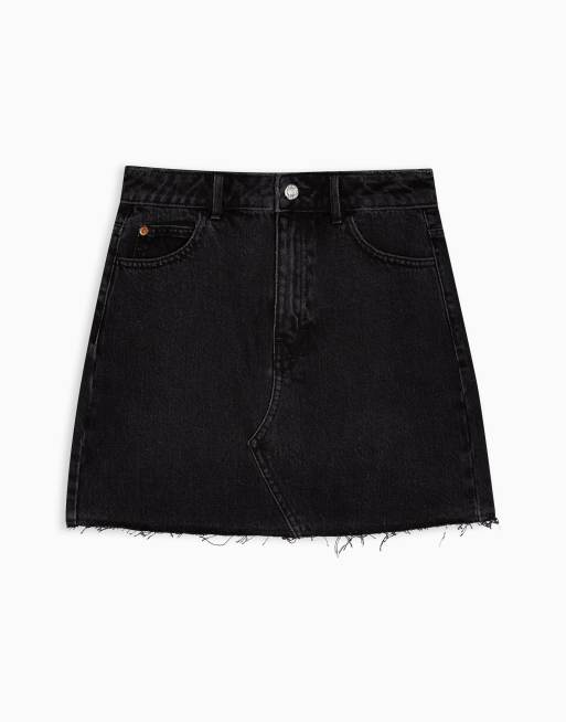 Topshop - Gonna di jeans a vita alta nero slavato, 3 di 4