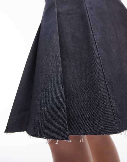 Topshop - Gonna di jeans al ginocchio a pieghe grigio grezzo, 4 di 5