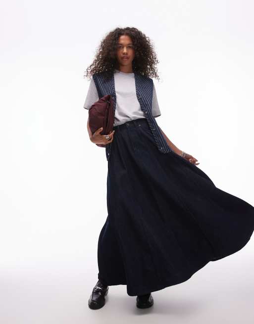 Topshop - Gonna di jeans ampia color indaco