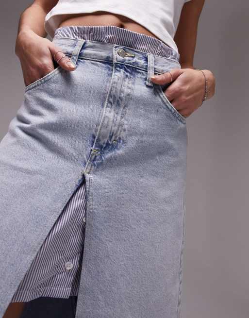 Topshop - Gonna di jeans destrutturata candeggiata con inserto in popeline, 4 di 4