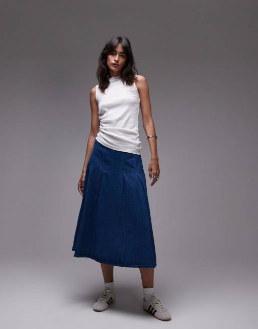 Topshop - Gonna di jeans midi blu medio con godet, 5 di 5