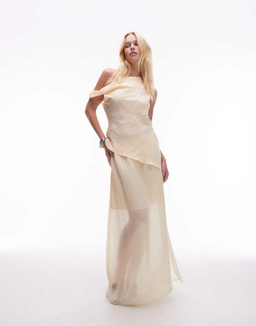 Topshop - Gonna dritta con doppio strato trasparente color latticello