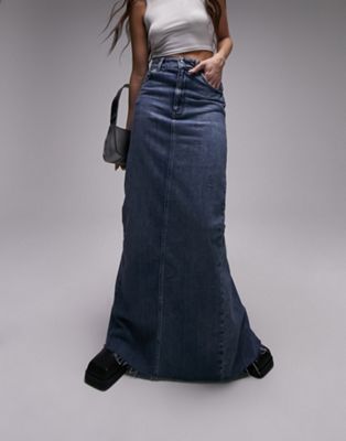Topshop extreme high waist stretch denim skirt in blue - ASOS Price Checker