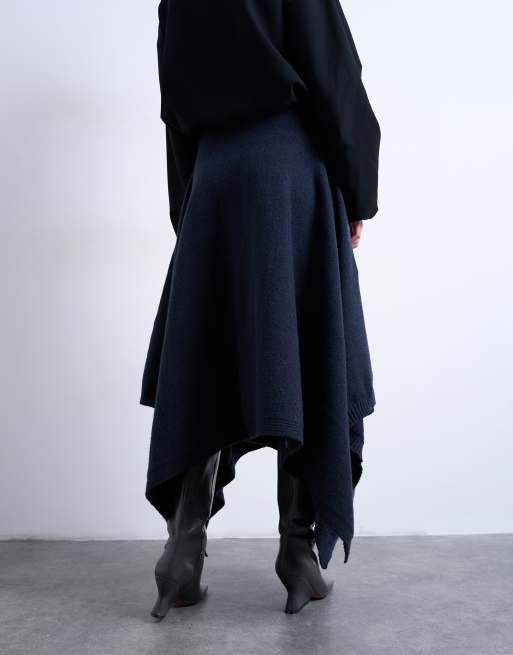Topshop - Gonna in maglia color blu navy drappeggiata, 3 di 5