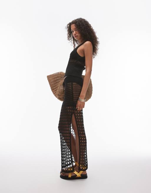 Topshop - Gonna in maglia nera con cuciture in coordinato