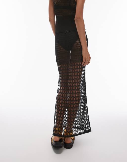 Topshop - Gonna in maglia nera con cuciture in coordinato, 2 di 4