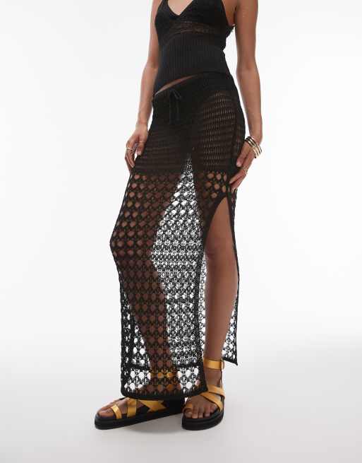 Topshop - Gonna in maglia nera con cuciture in coordinato, 3 di 4