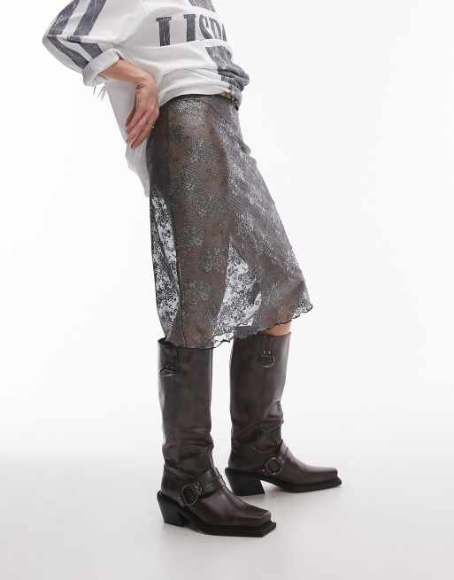 Topshop - Gonna in pizzo trasparente metallizzato color argento lunghezza anni '90