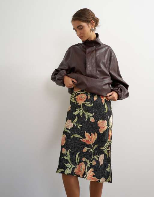 Topshop gonna jacquard anni '90 con stampa floreale a pois, 3 di 5