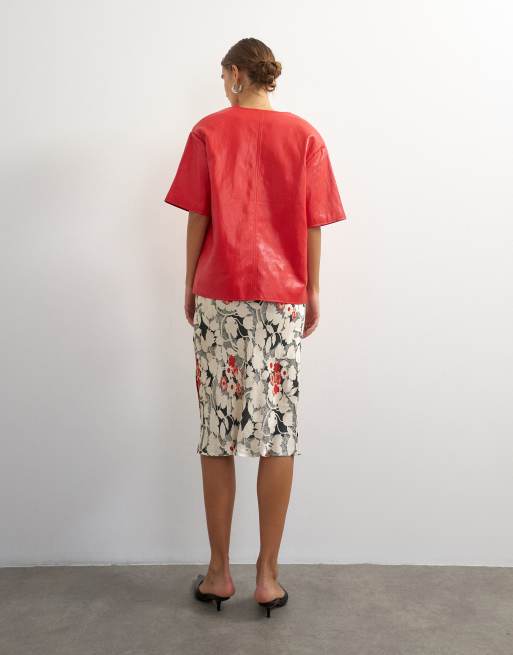 Topshop gonna jacquard lunghezza anni '90 con stampa floreale monocromatica, 4 di 5