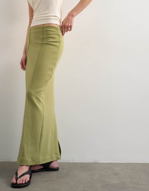 Topshop - Gonna longuette verde con cuciture interlock, 2 di 5