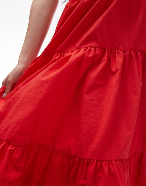 Topshop - Gonna lunga a balze rossa in taffetà in coordinato, 5 di 5