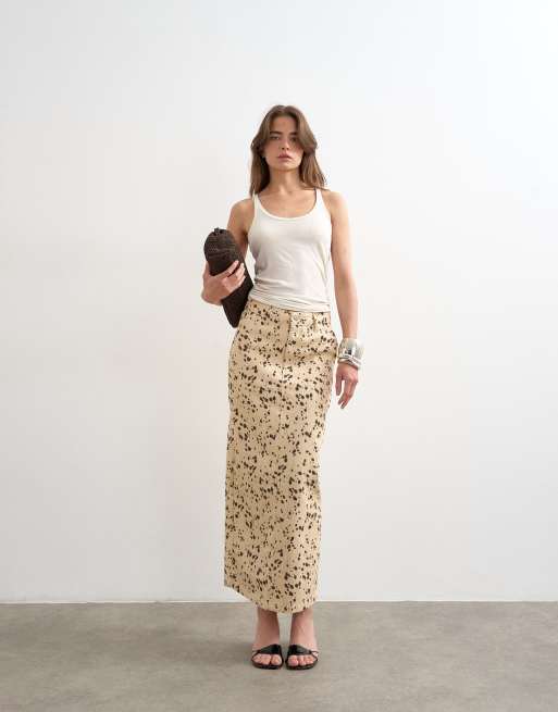 Topshop - Gonna lunga a colonna in denim con stampa cerbiatto, 2 di 5