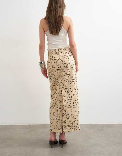 Topshop - Gonna lunga a colonna in denim con stampa cerbiatto, 4 di 5