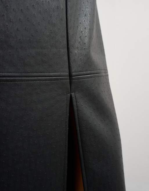 Topshop gonna lunga a colonna in pelle sintetica con impunture nera, 4 di 5