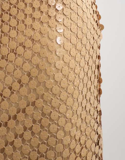 Topshop gonna lunga a colonna in rete con paillettes marrone, 2 di 5