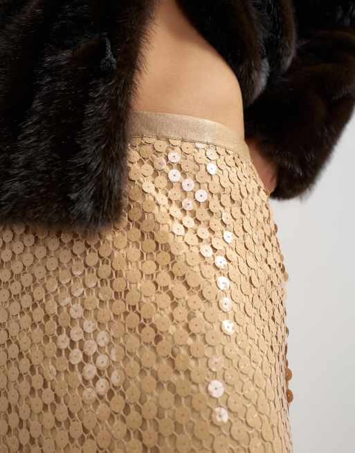 Topshop gonna lunga a colonna in rete con paillettes marrone, 4 di 5