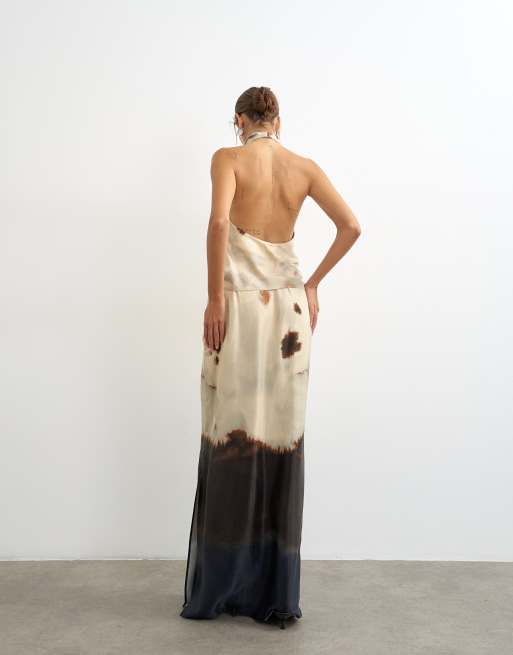 Topshop gonna lunga a colonna in satin con stampa astratta, coordinato, 4 di 5