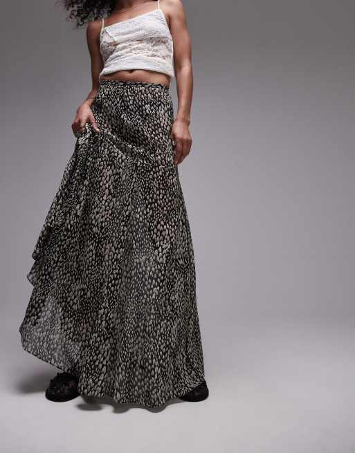Topshop - Gonna lunga a godet con stampa animalier trasparente